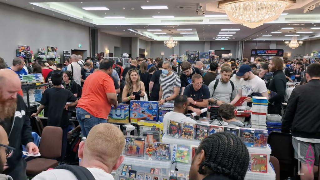 London Gaming Market, tables, stalls, crowd, gamers