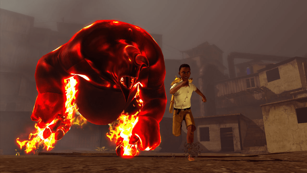 Papo & Yo, video game, screenshot, Monster, fire, anger, rage, Quico, boy run